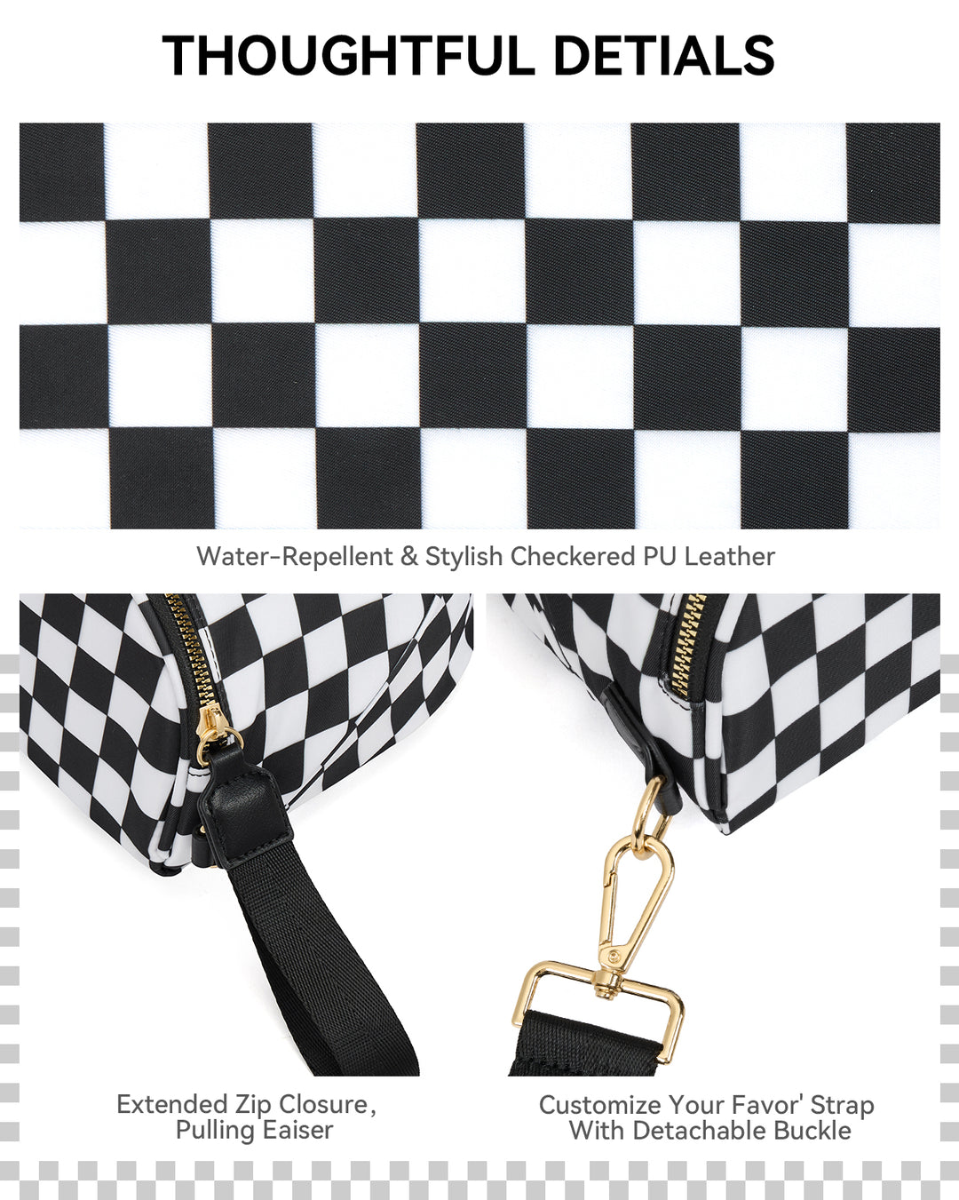 NOVA Checkered Leather Bum & Crossbody Bag – RFID Protected