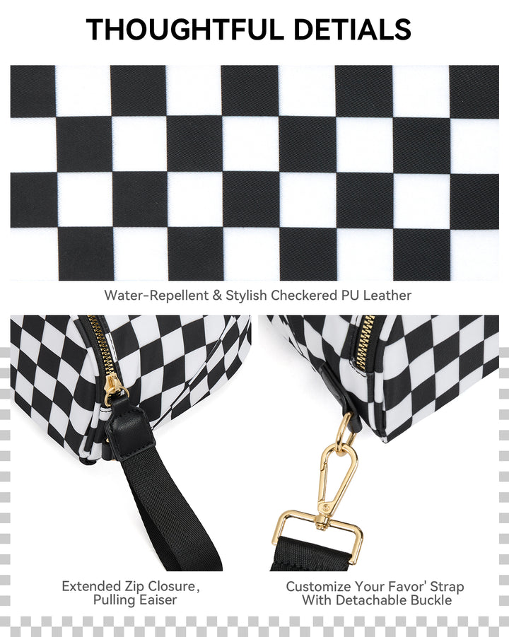 NOVA Checkered Leather Bum & Crossbody Bag – RFID Protected