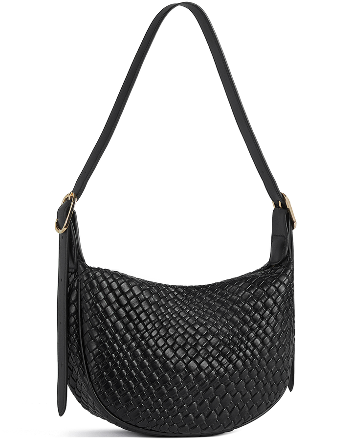 KWELI – Halbmond-Umhängetasche aus gewebtem Leder 