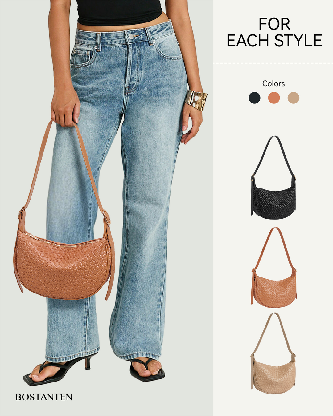 KWELI – Halbmond-Umhängetasche aus gewebtem Leder 