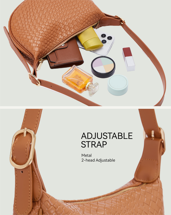 KWELI – Halbmond-Umhängetasche aus gewebtem Leder 