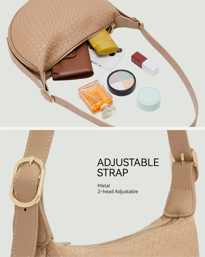 KWELI – Halbmond-Umhängetasche aus gewebtem Leder 