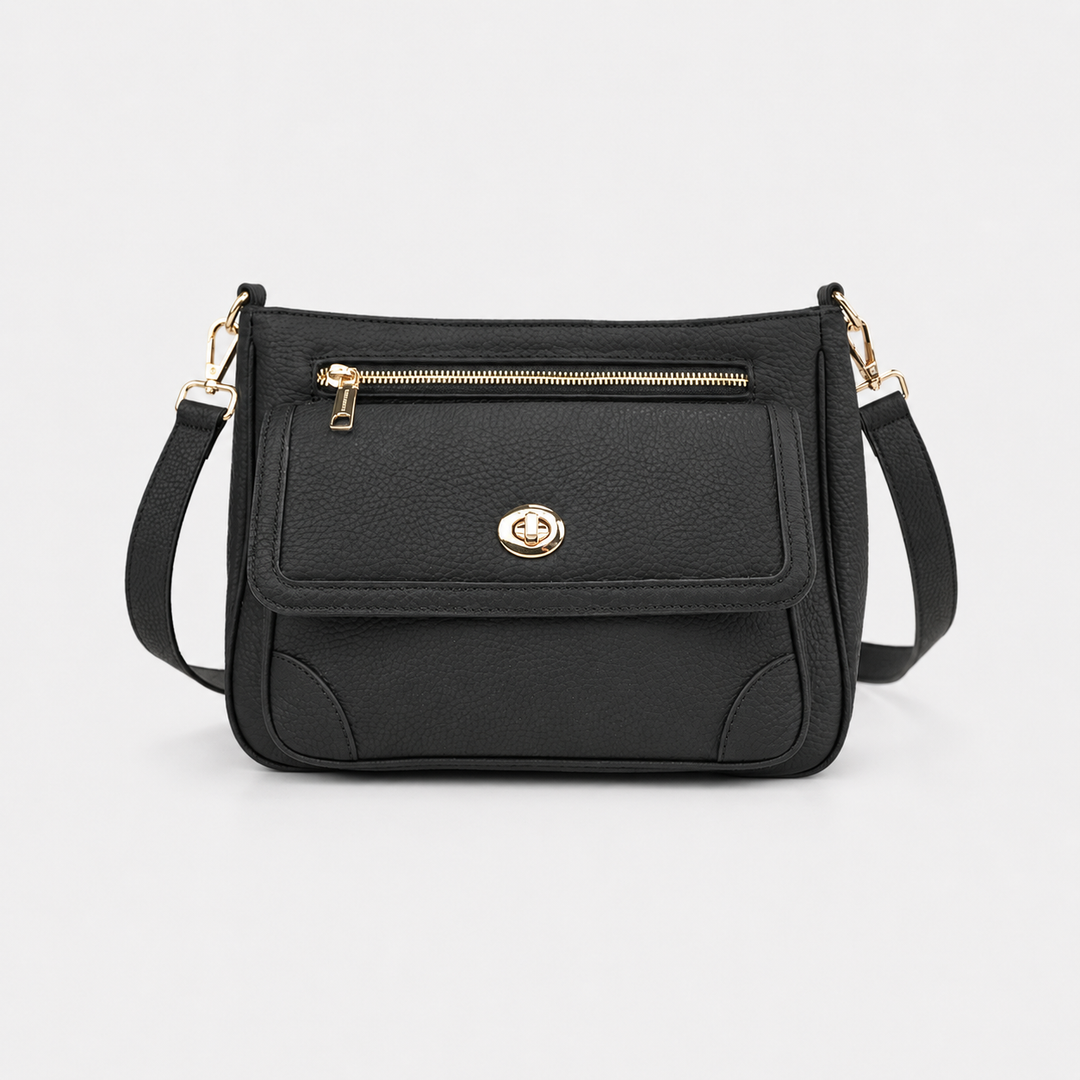 Turn Lock Flap Messenger Crossbody - Pebbled Leather