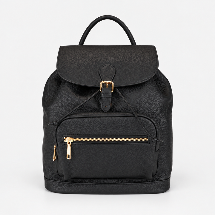 Pebbled Leather Flap Drawstring Backpack - Fits 11" iPad