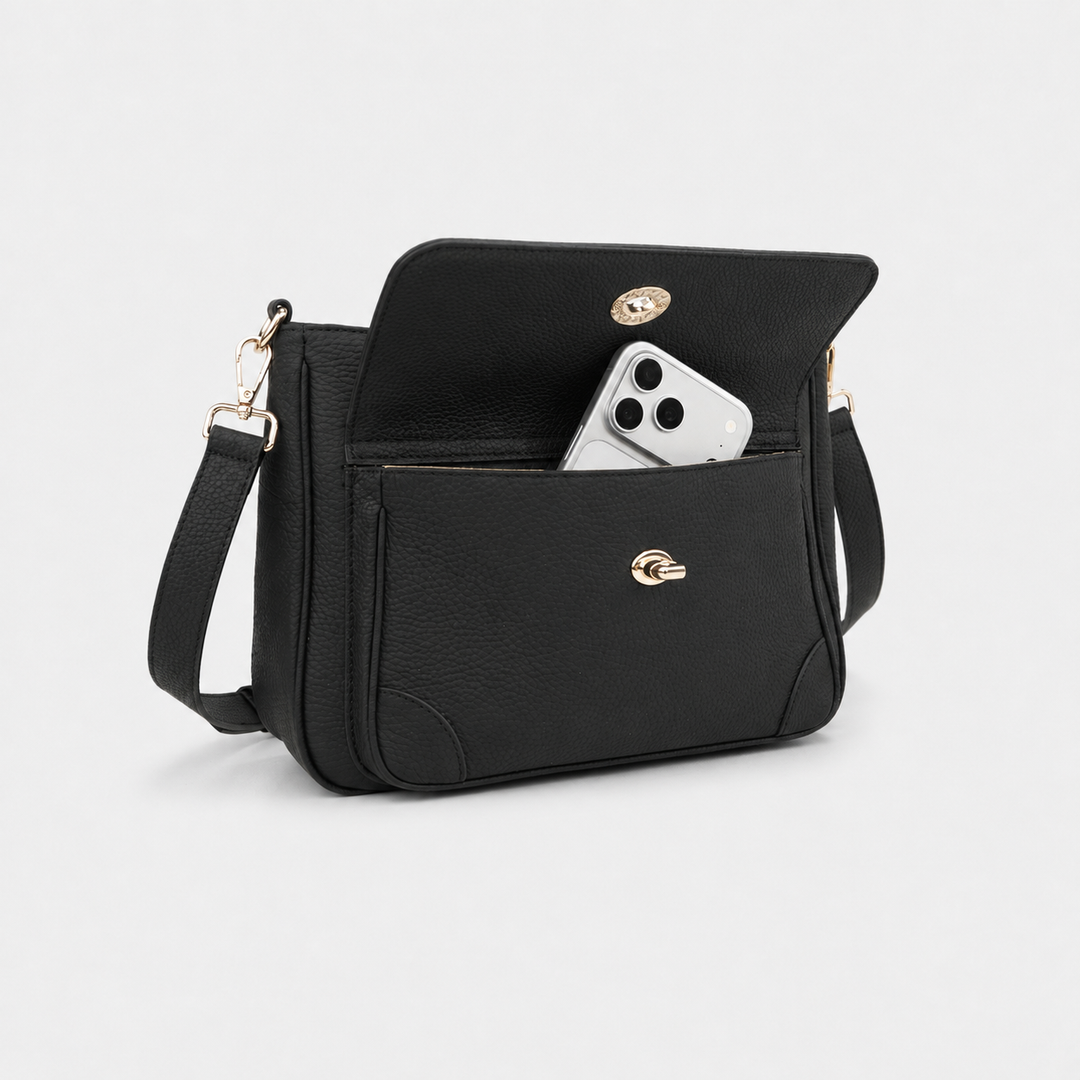 Turn Lock Flap Messenger Crossbody - Pebbled Leather