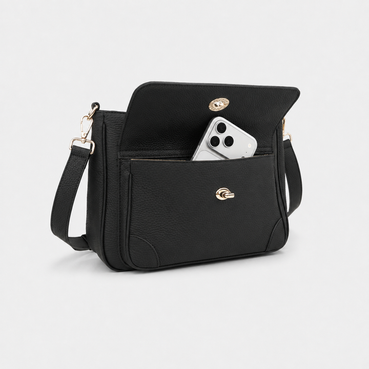 Turn Lock Flap Messenger Crossbody - Pebbled Leather