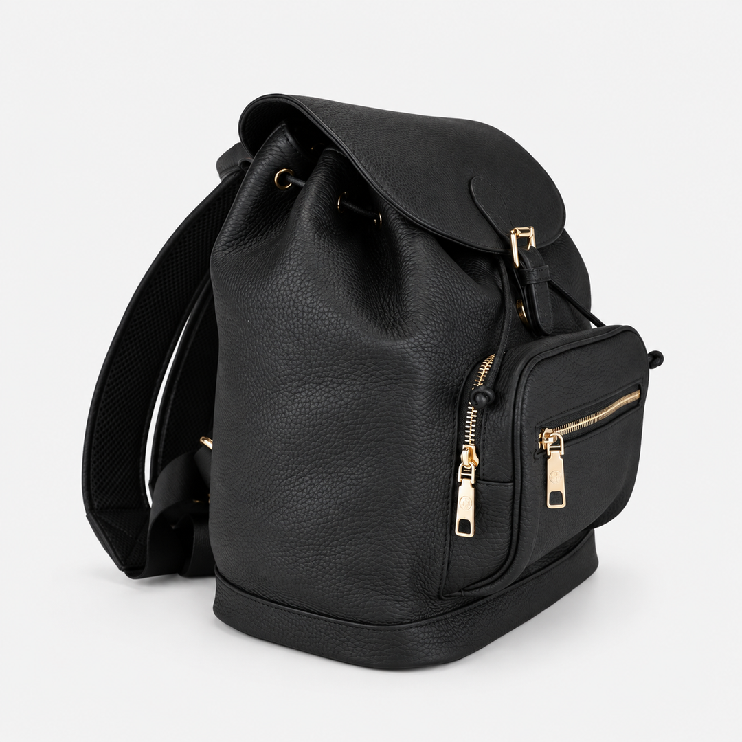 Pebbled Leather Flap Drawstring Backpack - Fits 11" iPad