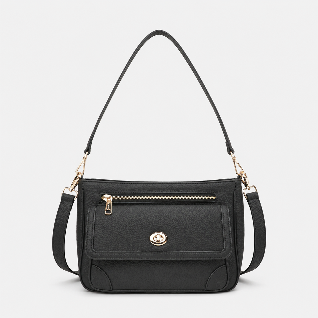 Turn Lock Flap Messenger Crossbody - Pebbled Leather