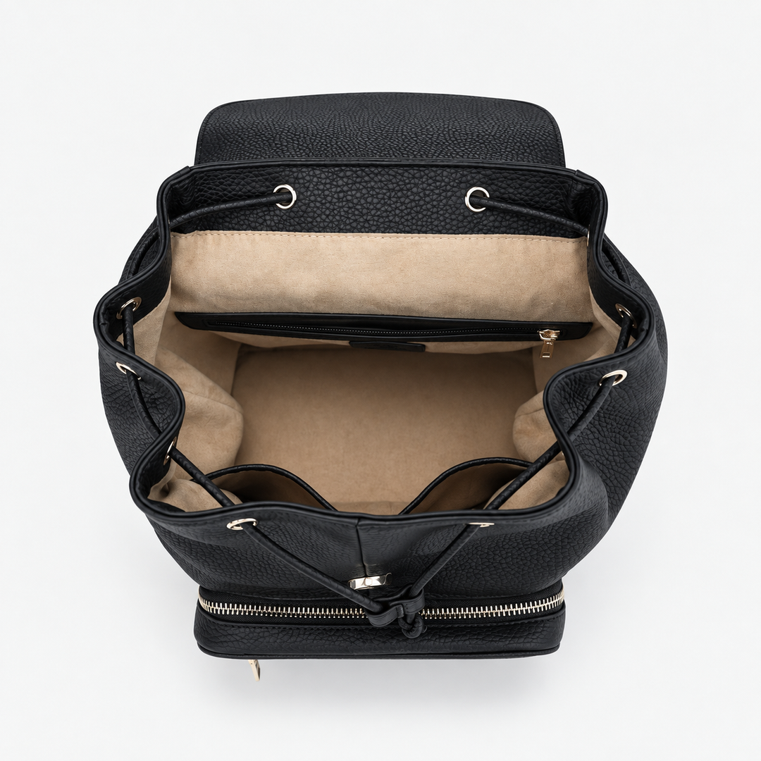 Pebbled Leather Flap Drawstring Backpack - Fits 11" iPad