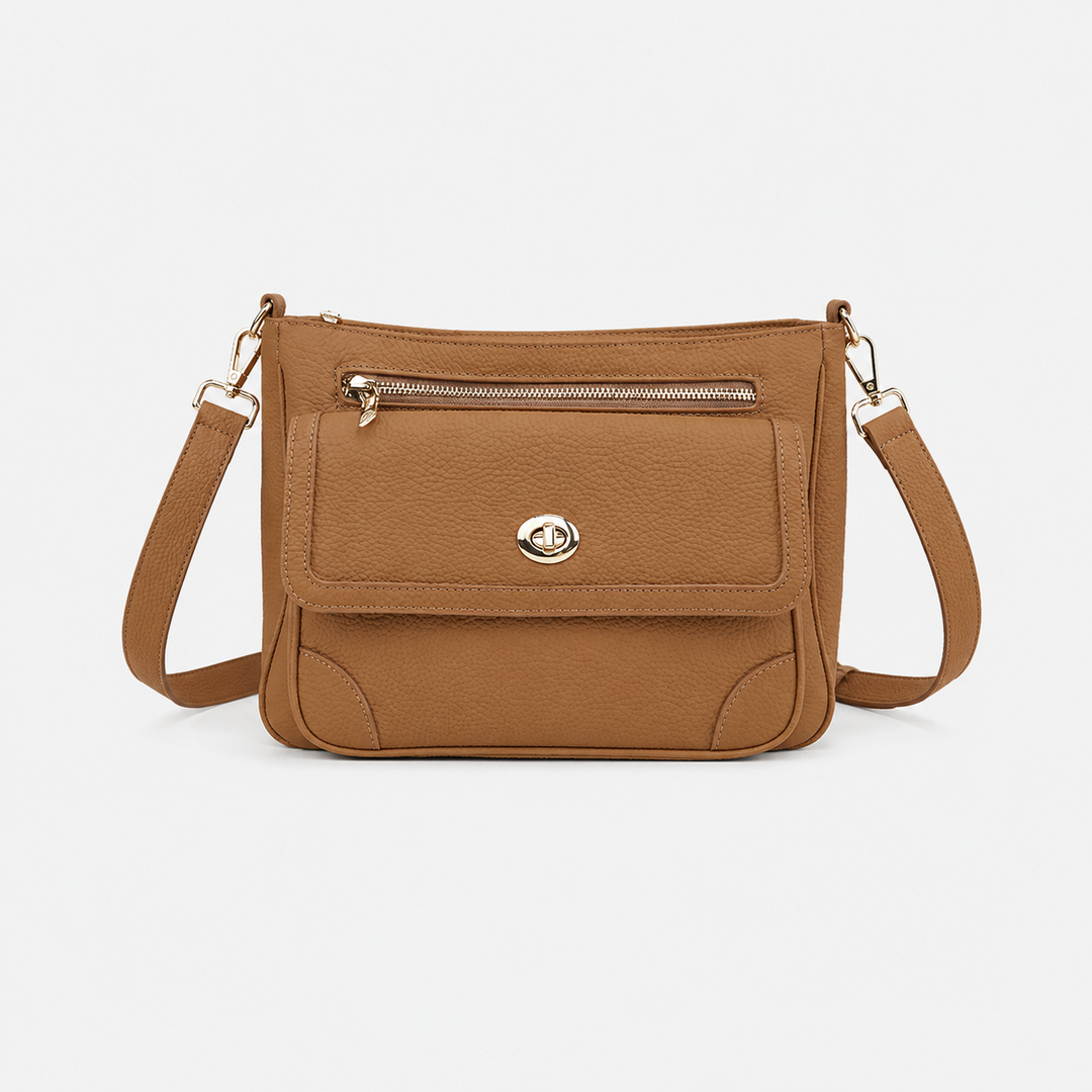 Turn Lock Flap Messenger Crossbody - Pebbled Leather
