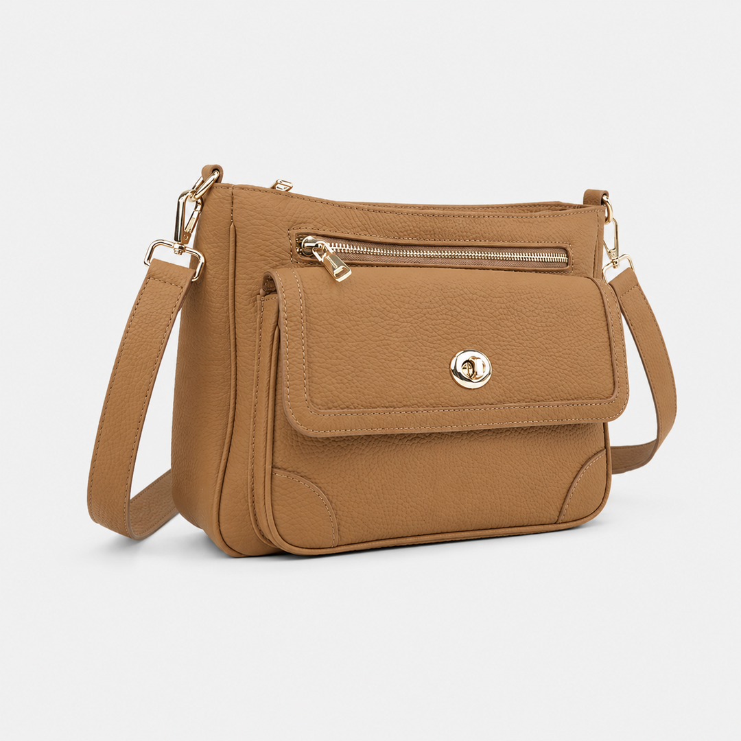 Turn Lock Flap Messenger Crossbody - Pebbled Leather