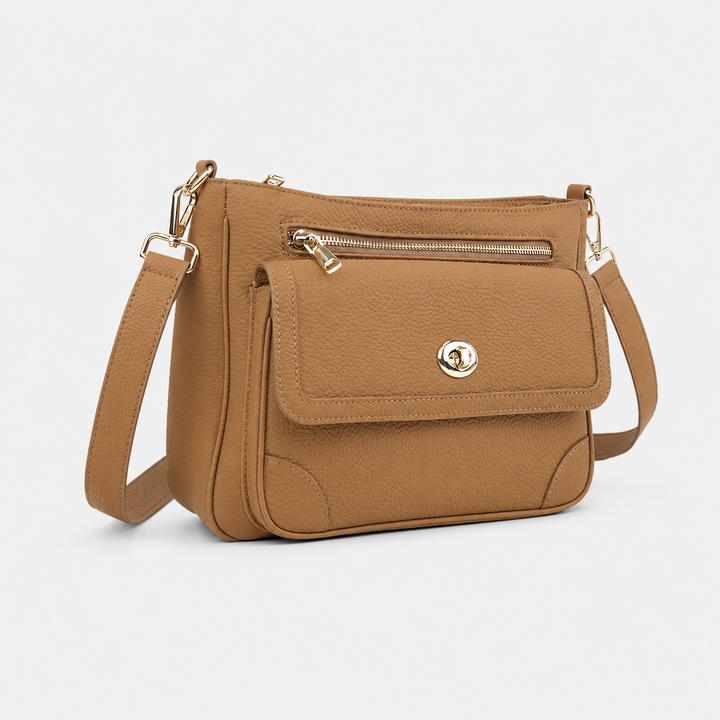 Turn Lock Flap Messenger Crossbody - Pebbled Leather