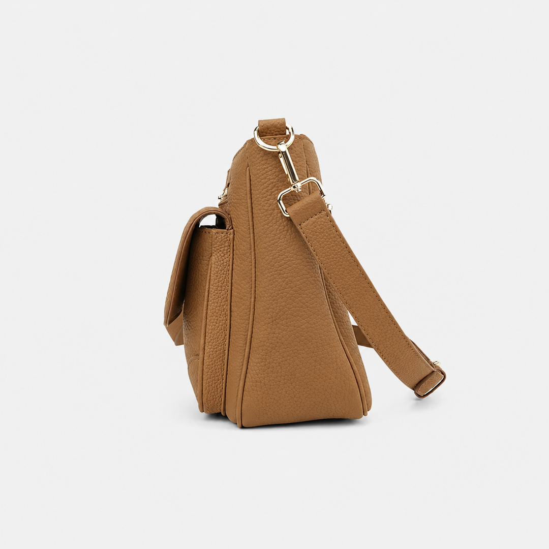 Turn Lock Flap Messenger Crossbody - Pebbled Leather