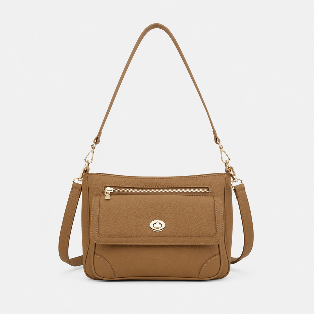 Turn Lock Flap Messenger Crossbody - Pebbled Leather