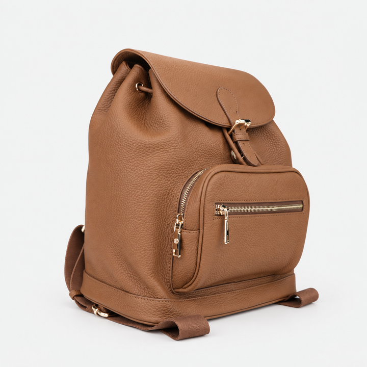Pebbled Leather Flap Drawstring Backpack - Fits 11" iPad