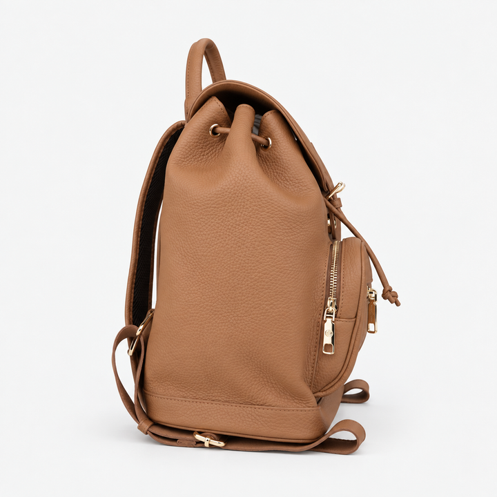 Pebbled Leather Flap Drawstring Backpack - Fits 11" iPad