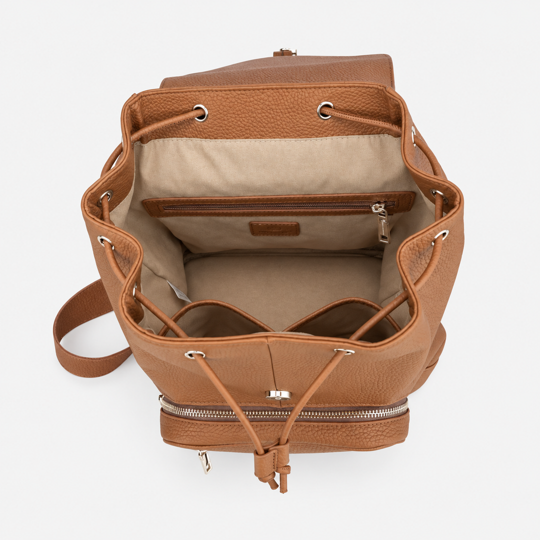 Pebbled Leather Flap Drawstring Backpack - Fits 11" iPad