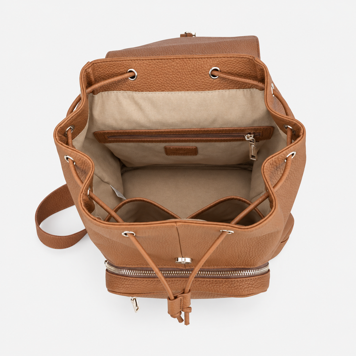 Pebbled Leather Flap Drawstring Backpack - Fits 11" iPad