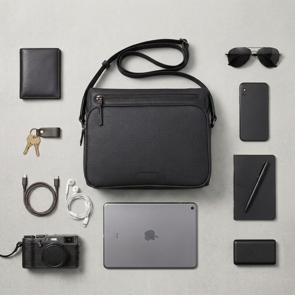 Apex Organizer Pack | Pebbled Leather Tech Crossbody – BOSTANTEN