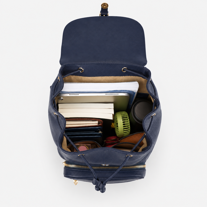 Pebbled Leather Flap Drawstring Backpack - Fits 11" iPad
