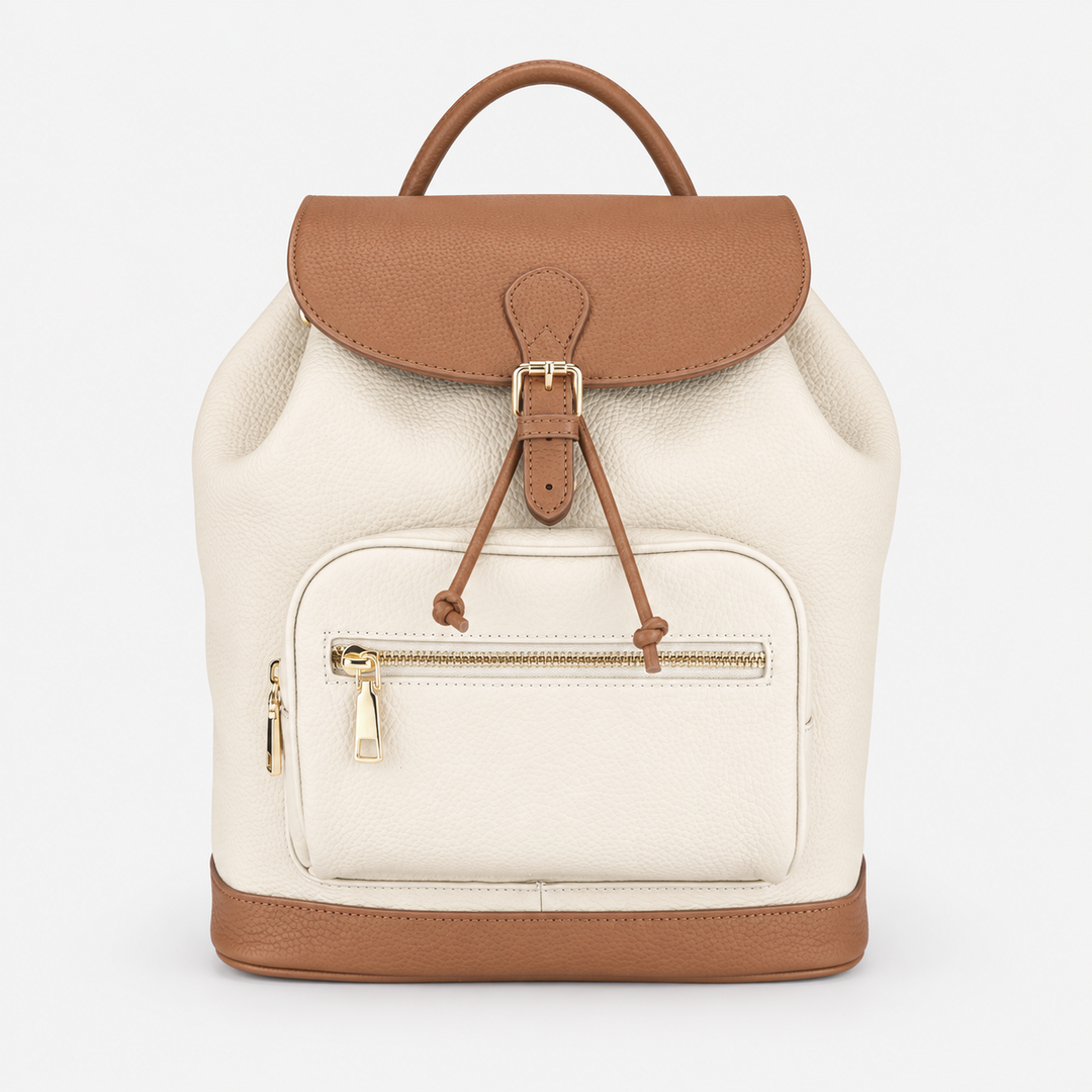 Pebbled Leather Flap Drawstring Backpack - Fits 11" iPad