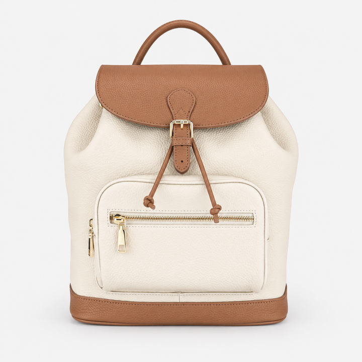 Pebbled Leather Flap Drawstring Backpack - Fits 11" iPad