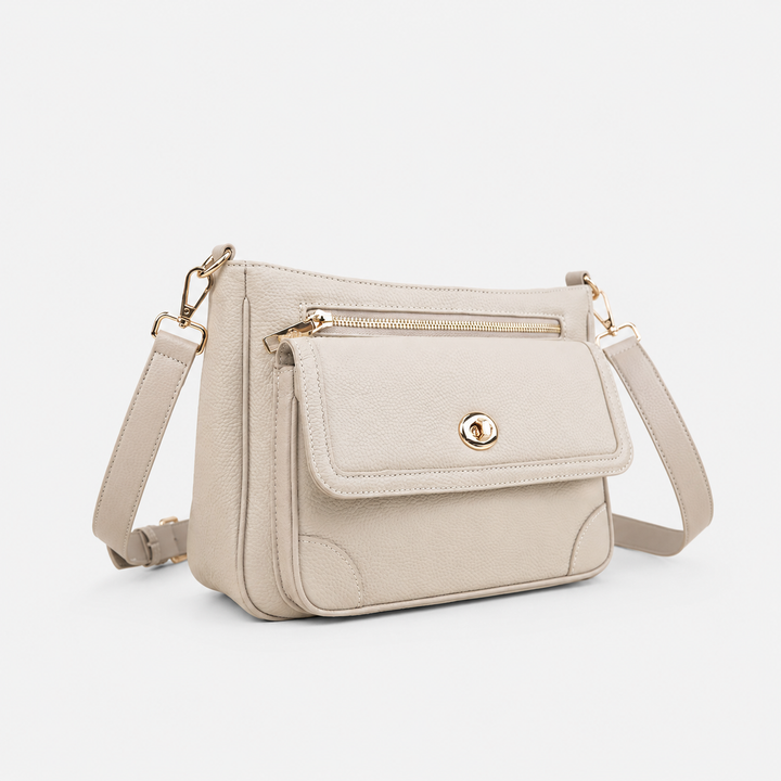 Turn Lock Flap Messenger Crossbody - Pebbled Leather