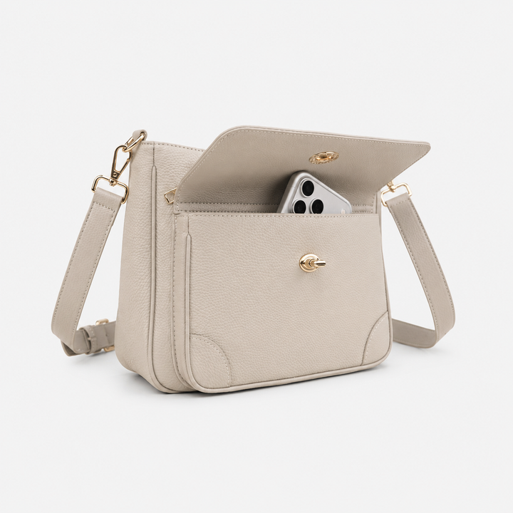 Turn Lock Flap Messenger Crossbody - Pebbled Leather