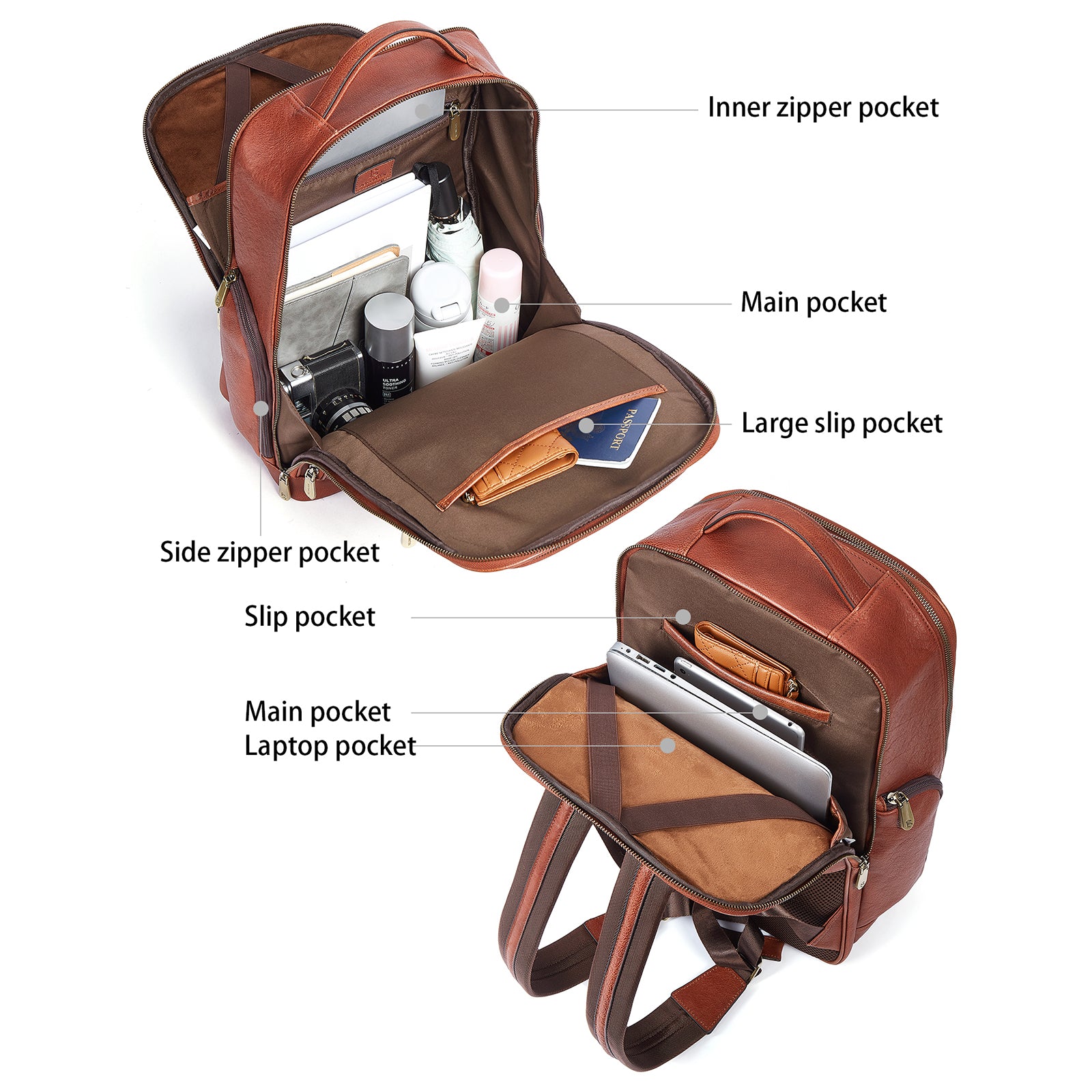 Stylish and Practical 15.6 Inch Leather Laptop Backpack - Black