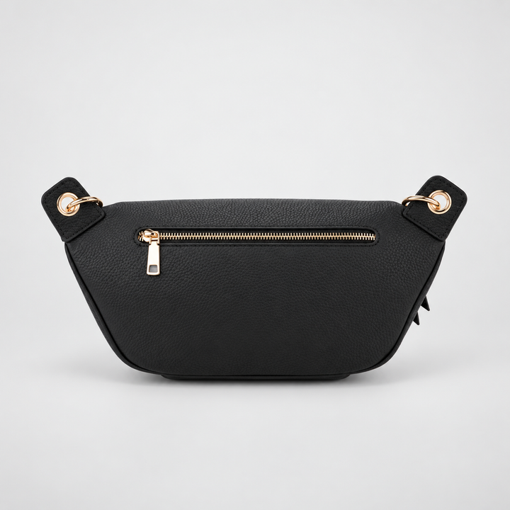 Chain Strap Zip Crescent Belt Bag Crossbody - Pebbled Leather in Black - view 5