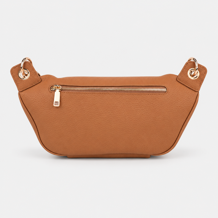 Chain Strap Zip Crescent Belt Bag Crossbody - Pebbled Leather in Brown - view 4