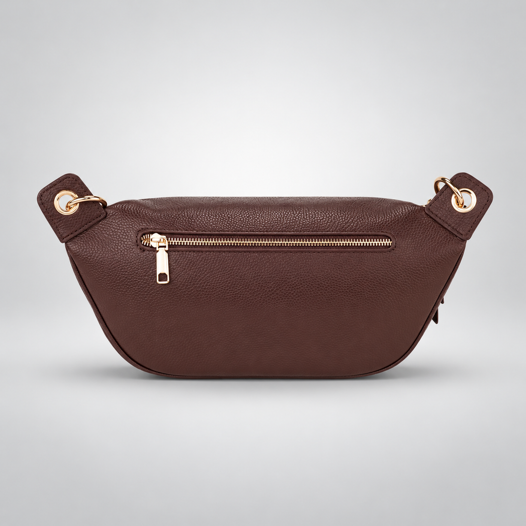Chain Strap Zip Crescent Belt Bag Crossbody - Pebbled Leather in Burgundy - view 3