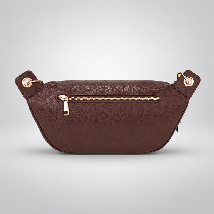 Chain Strap Zip Crescent Belt Bag Crossbody - Pebbled Leather in Burgundy - view 3