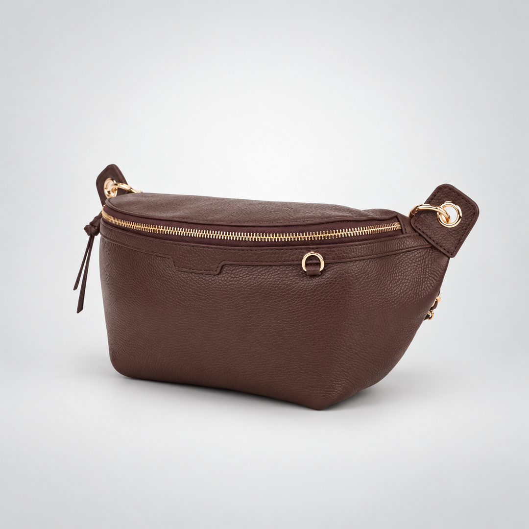 Chain Strap Zip Crescent Belt Bag Crossbody - Pebbled Leather in Burgundy - view 4