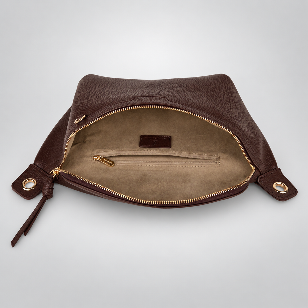 Chain Strap Zip Crescent Belt Bag Crossbody - Pebbled Leather in Burgundy - view 6