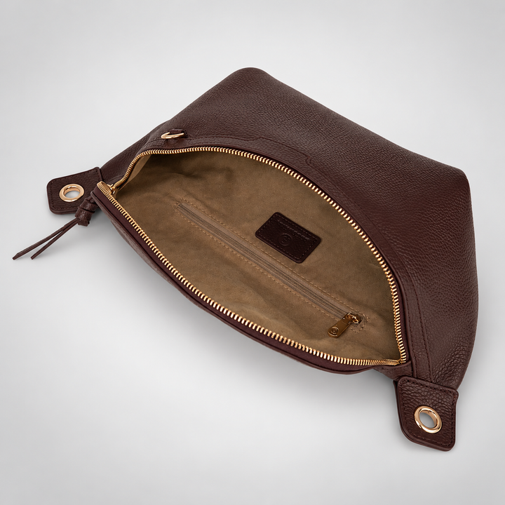 Chain Strap Zip Crescent Belt Bag Crossbody - Pebbled Leather in Burgundy - view 7