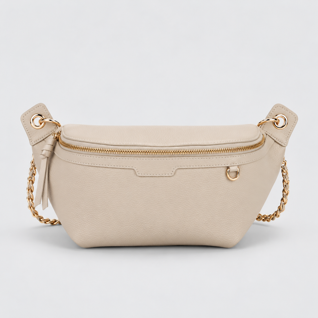 Chain Strap Zip Crescent Belt Bag Crossbody - Pebbled Leather in White - view 5