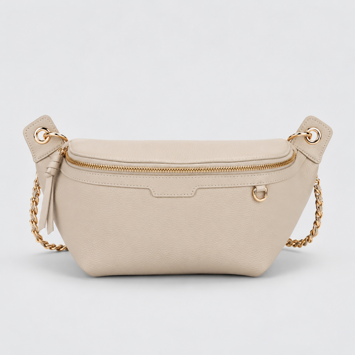 Chain Strap Zip Crescent Belt Bag Crossbody - Pebbled Leather in White - view 5