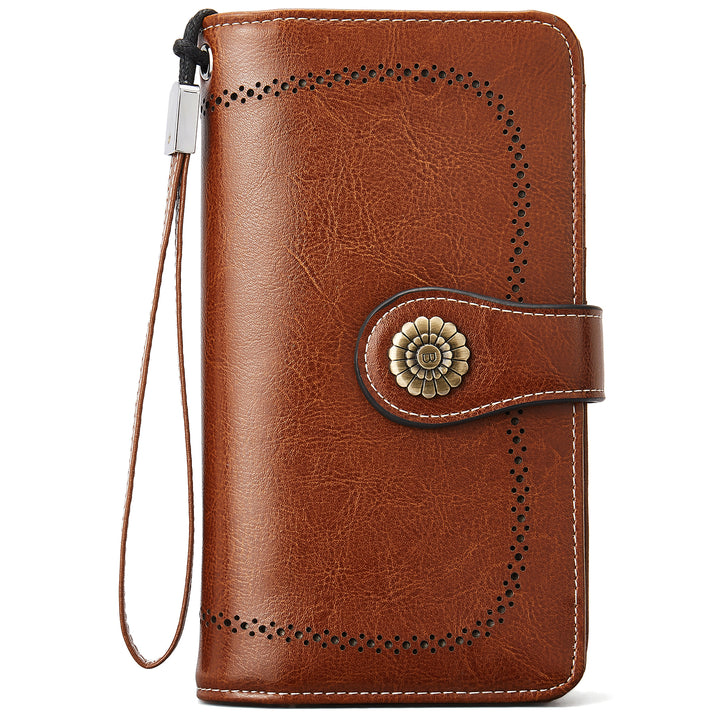 Lomy Leather Wallet For Women With Wristlet - Brown