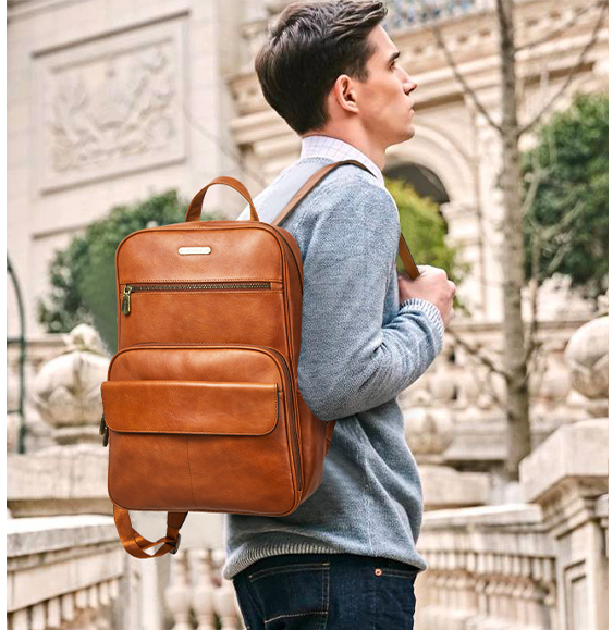 Stylish and Practical Slim Leather Laptop Backpack for Men