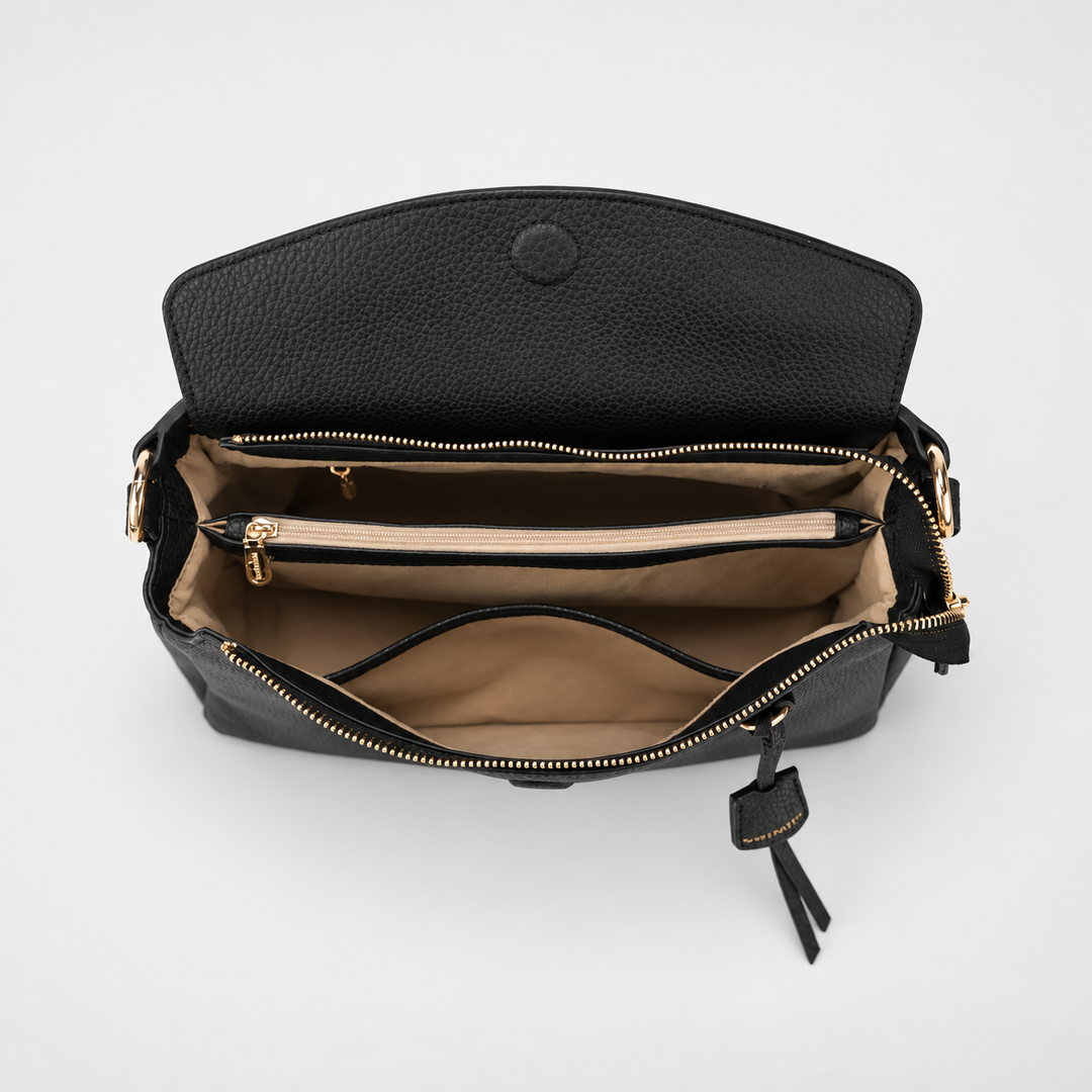 Magnetic Flap Soft Pillow Bag Handbag Crossbody - Pebbled Leather in Black - view 8