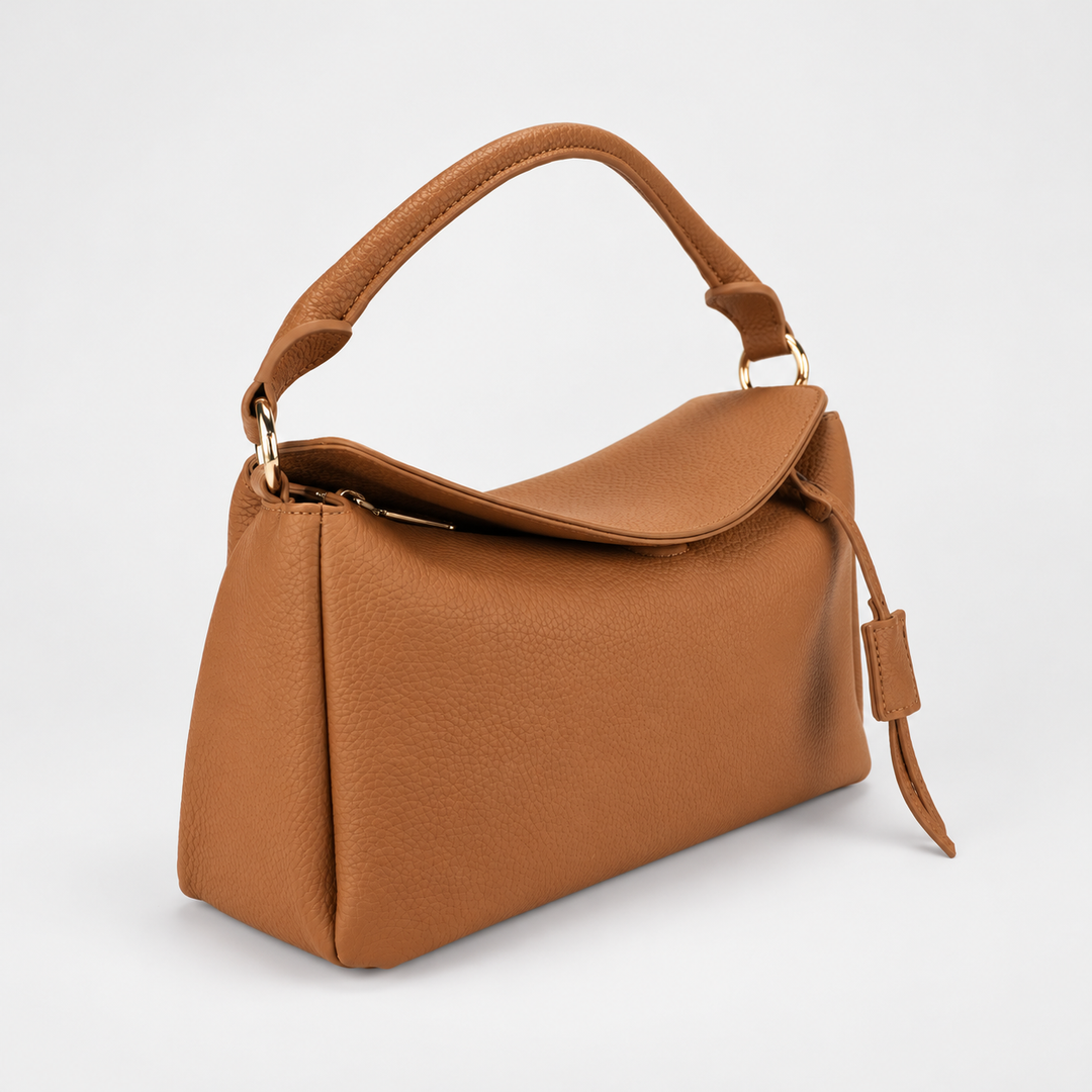Magnetic Flap Soft Pillow Bag Handbag Crossbody - Pebbled Leather in Brown - view 2