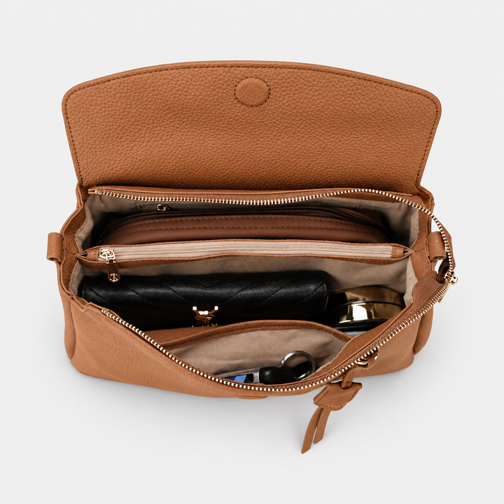 Magnetic Flap Soft Pillow Bag Handbag Crossbody - Pebbled Leather in Brown - view 8