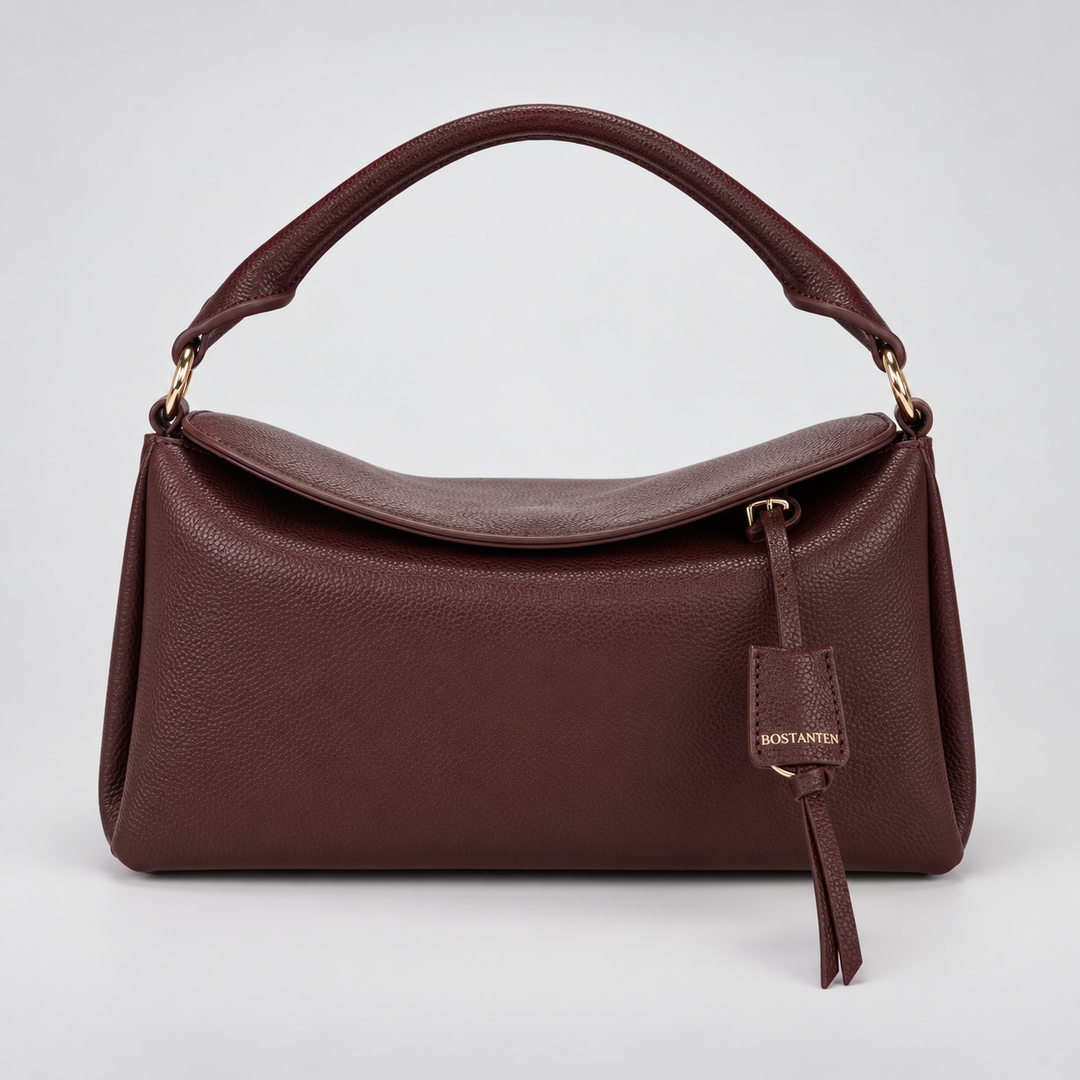 Magnetic Flap Soft Pillow Bag Handbag Crossbody - Pebbled Leather in Burgundy - view 1