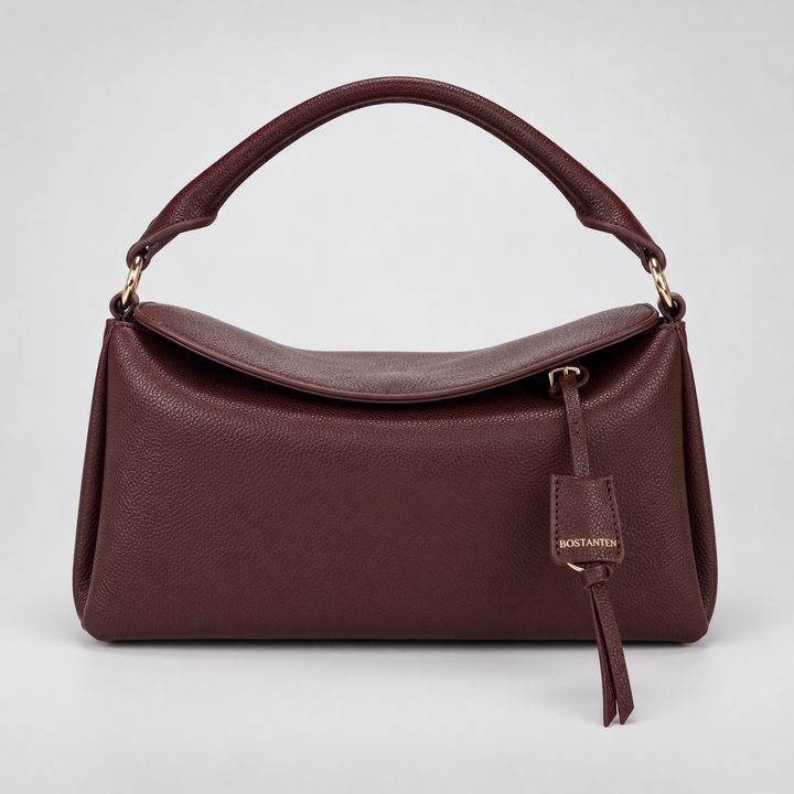 Magnetic Flap Soft Pillow Bag Handbag Crossbody - Pebbled Leather in Burgundy - view 1