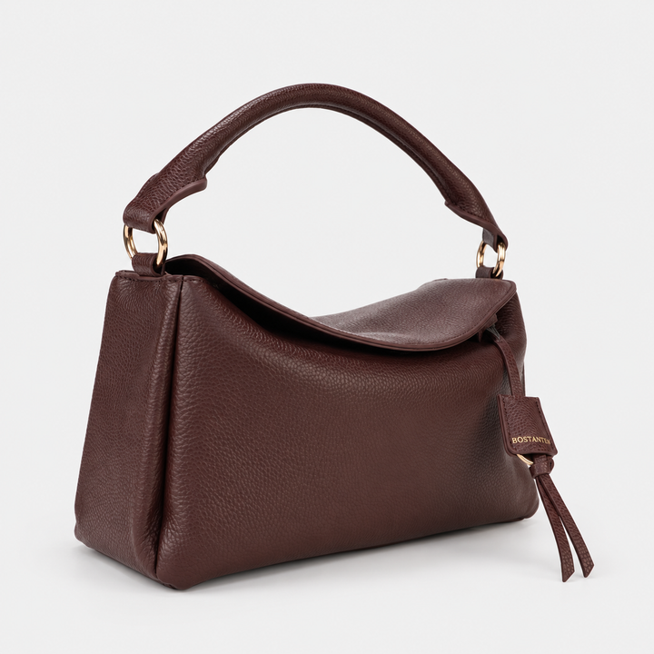 Magnetic Flap Soft Pillow Bag Handbag Crossbody - Pebbled Leather in Burgundy - view 2