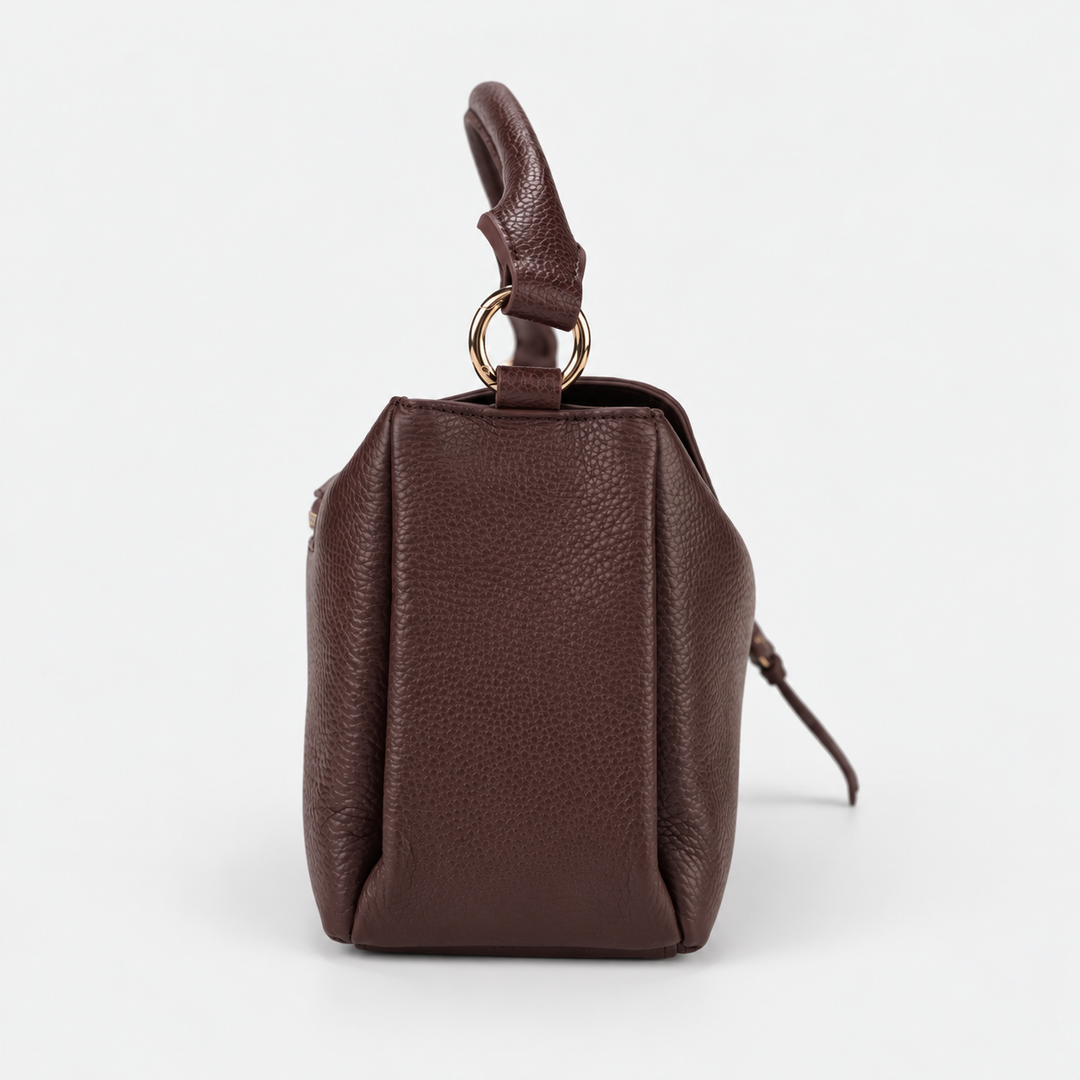 Magnetic Flap Soft Pillow Bag Handbag Crossbody - Pebbled Leather in Burgundy - view 3