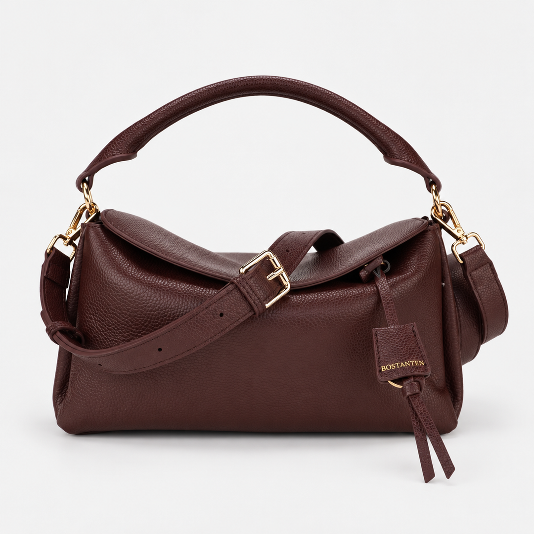 Magnetic Flap Soft Pillow Bag Handbag Crossbody - Pebbled Leather in Burgundy - view 5