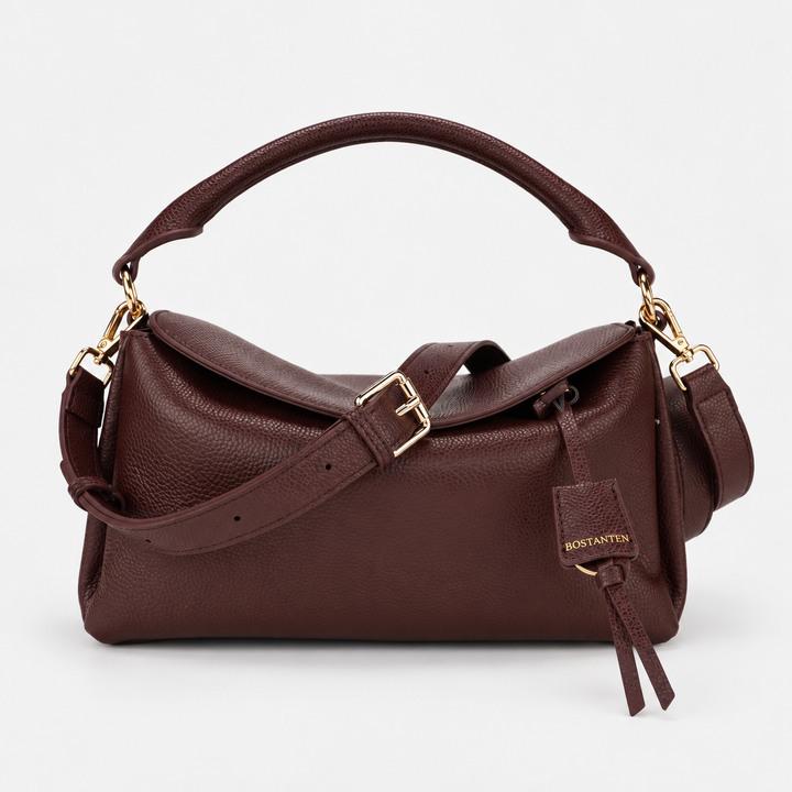 Magnetic Flap Soft Pillow Bag Handbag Crossbody - Pebbled Leather in Burgundy - view 5