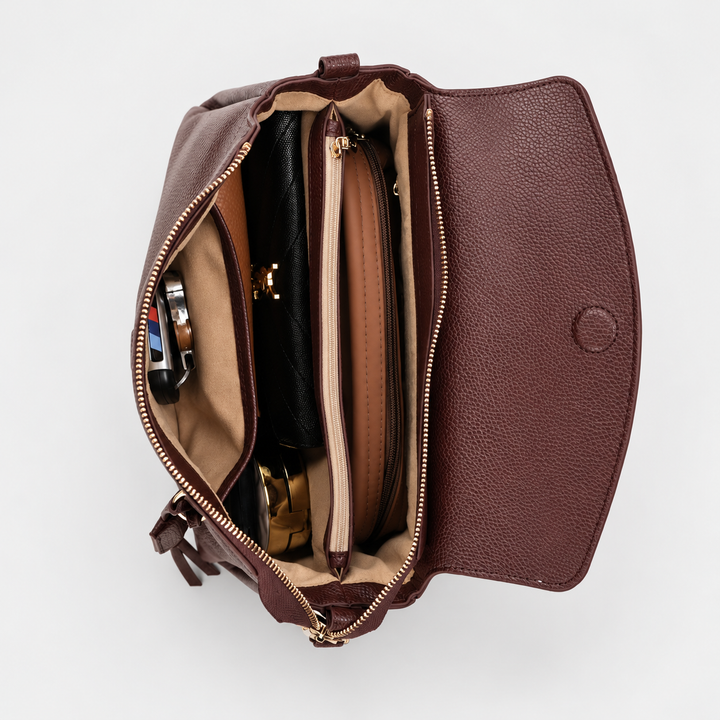 Magnetic Flap Soft Pillow Bag Handbag Crossbody - Pebbled Leather in Burgundy - view 7
